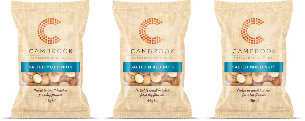 C Cambrook Extraordinary Nuts Baked & Salted Mixed Nuts - Gluten Free, Vegan Friendly | 45g Bag (Pack of 3)