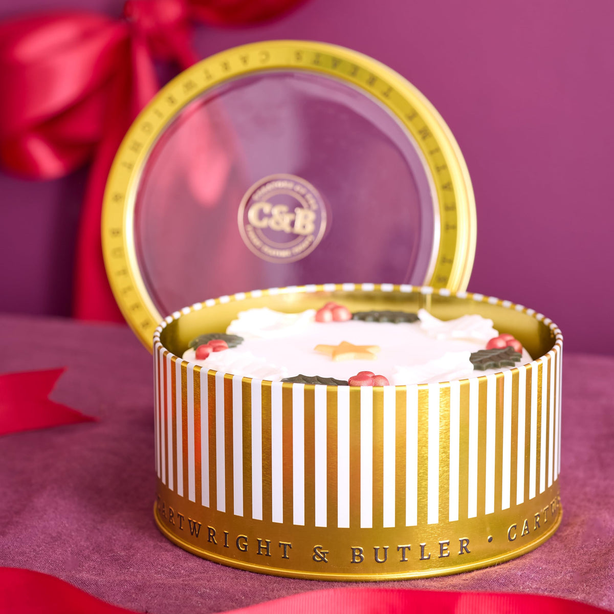 Cartwright & Butler Merry Christmas Iced Round Cake - 700g | Reusable Tin 6