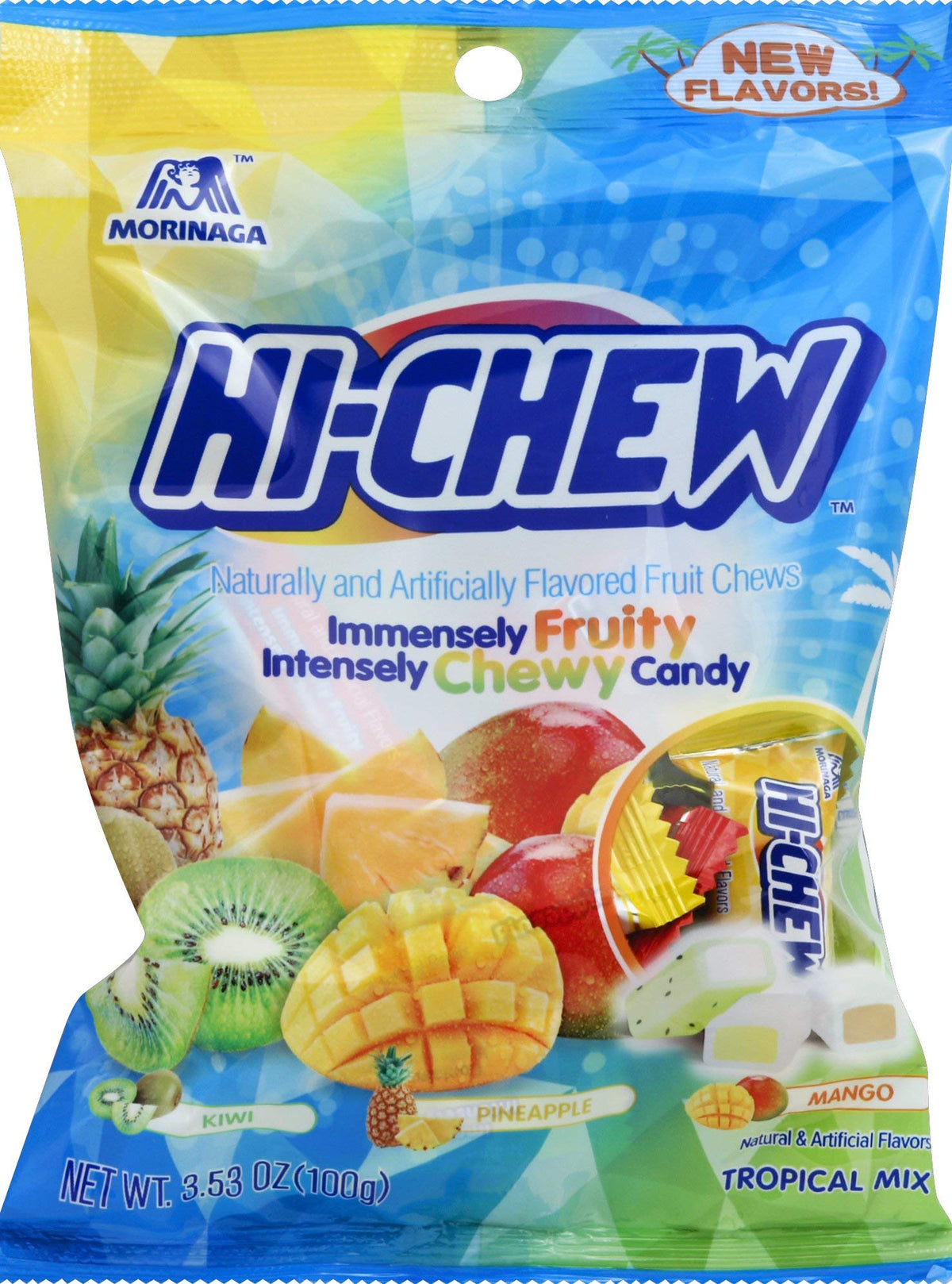 Hi-Chew Tropical Mix Fruit Chews - 100g Bag | Mango, Pineapple, Kiwi Flavors