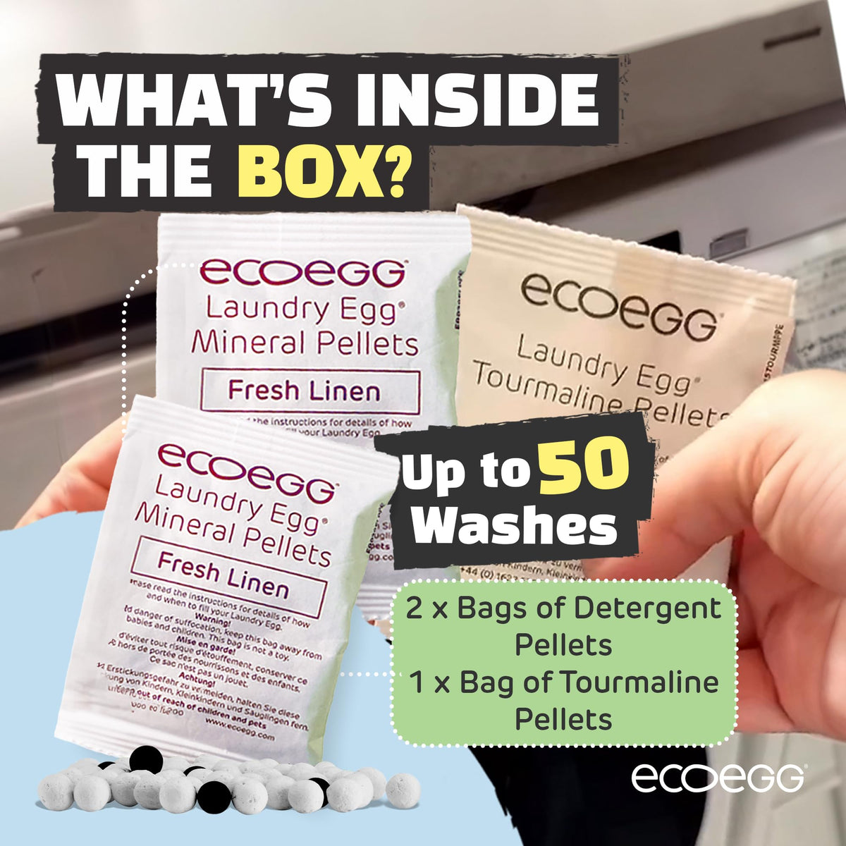 Ecoegg Laundry Egg Refill Pellets - Fresh Linen Scent | 50 Washes Per Pack | Pack of 2
