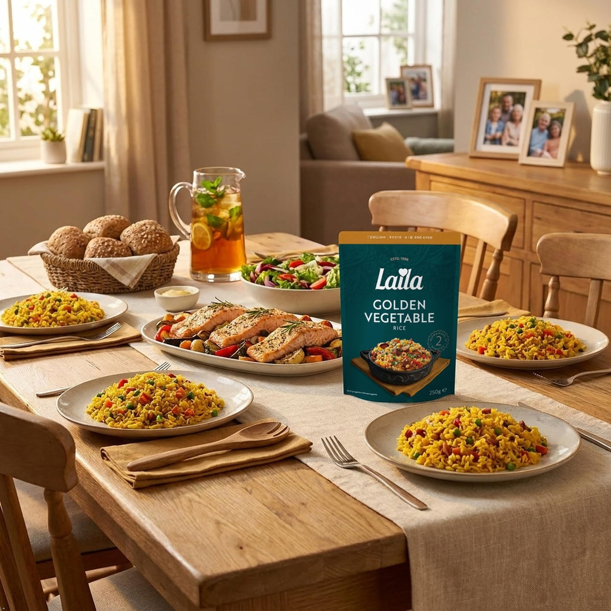 Laila Golden Vegetable Microwave Basmati Rice - 6 x 250g Packs 4