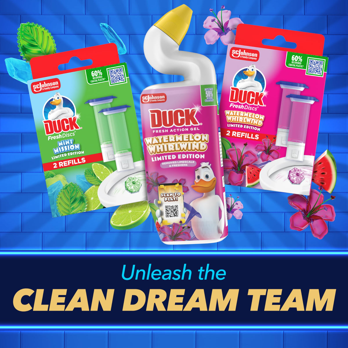 DUCK Watermelon Whirlwind Toilet Rim Block - Foaming Action, Anti-Limescale, Purple Colour | 4 x 2 Count 6