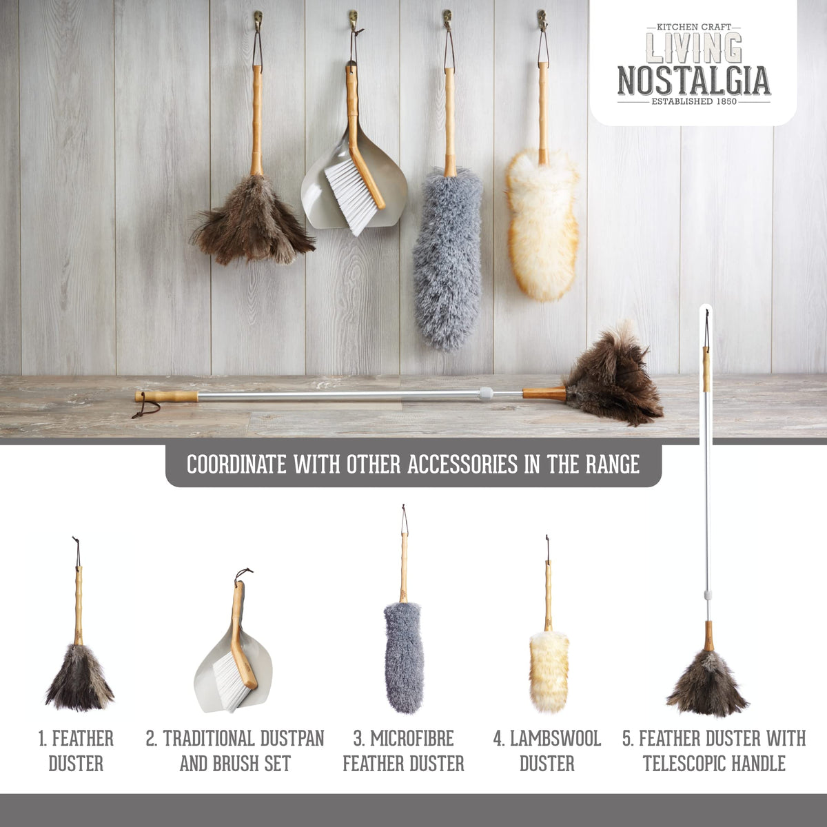 KitchenCraft Living Nostalgia Table-Top Dustpan and Brush Set - Compact Storage | Stainless Steel & Wood | 2 Pieces 6