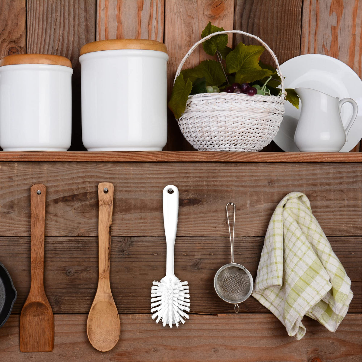 Vikan Dish Brush with Scraping Edge - Medium Size, White, 280mm Length