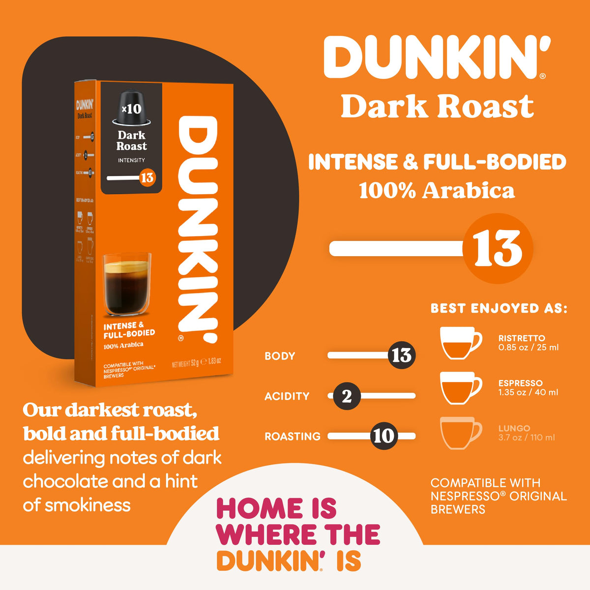 Dunkin' Dark Roast Coffee Capsules - 10 Count | Intensity 13 | 100% Arabica 2