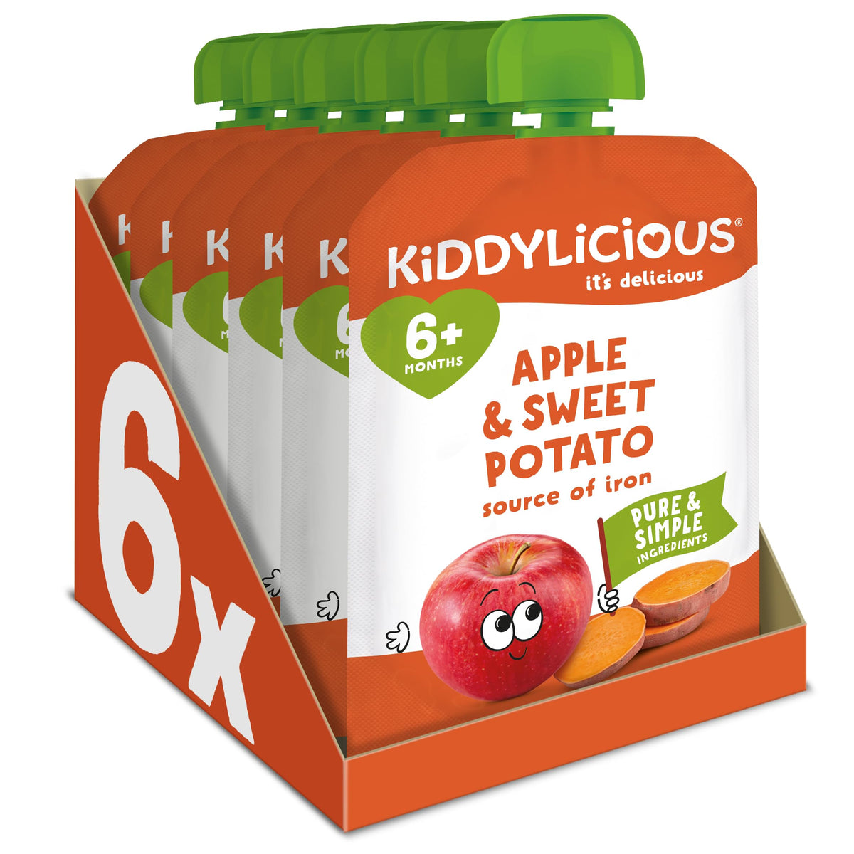 Kiddylicious Apple & Sweet Potato Fruit Pouches - 6+ Months - 100g (Pack of 6)