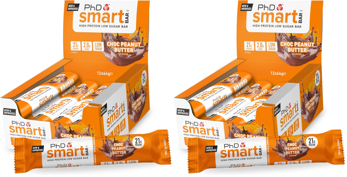 PhD Nutrition Smart Protein Bar - Chocolate Peanut Butter | 20g Protein | Low Sugar | 12 Count (Pack of 2) 1