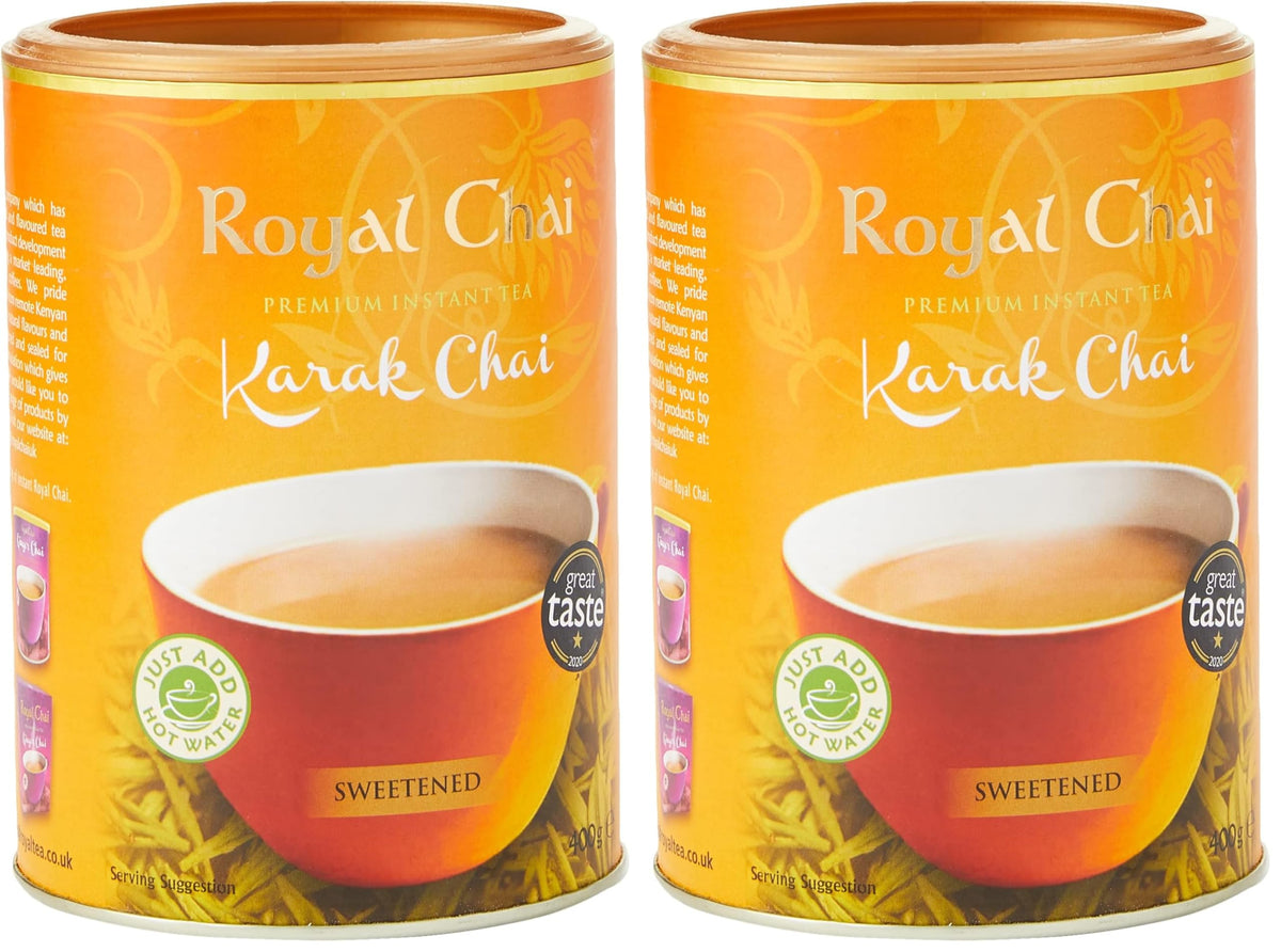 Royal Chai Sweetened Karak Chai Powder - 400g Tub (Pack of 2)