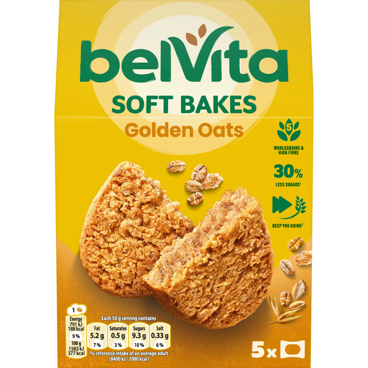 belVita Soft Bakes Golden Oats - 5 Wholegrains, Sustained Energy | 6 x 250g