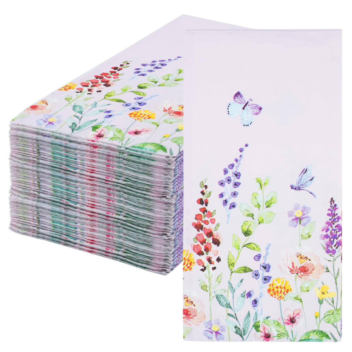Talking Tables Floral Butterfly Meadow Paper Guest Towels - 60 Count | 15.5 x 15.5 Inches Unfolded | Pink