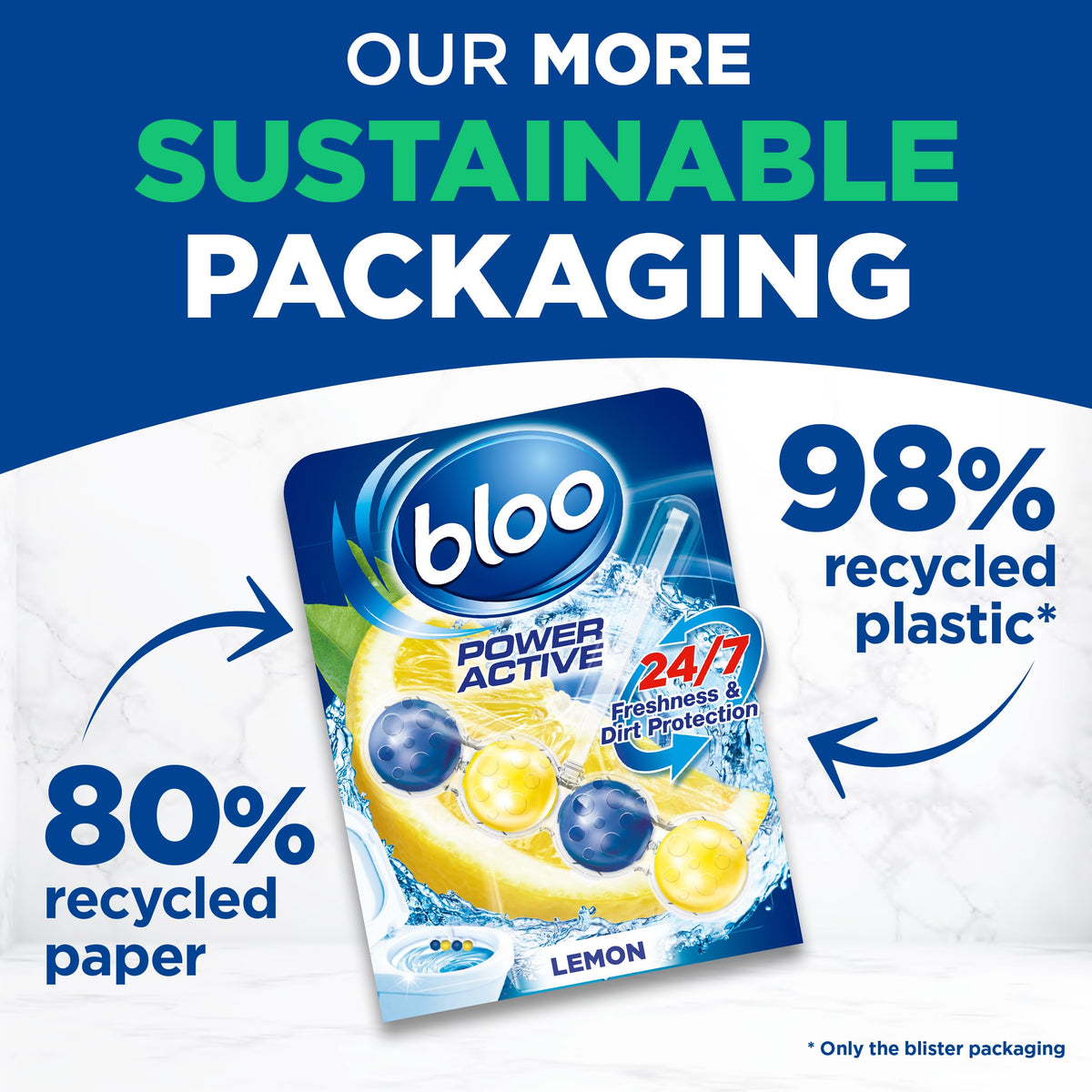 Bloo Power Active Toilet Rim Block - Lemon Scent, Anti-Limescale, Cleaning Foam | 2 x 3 Count 6