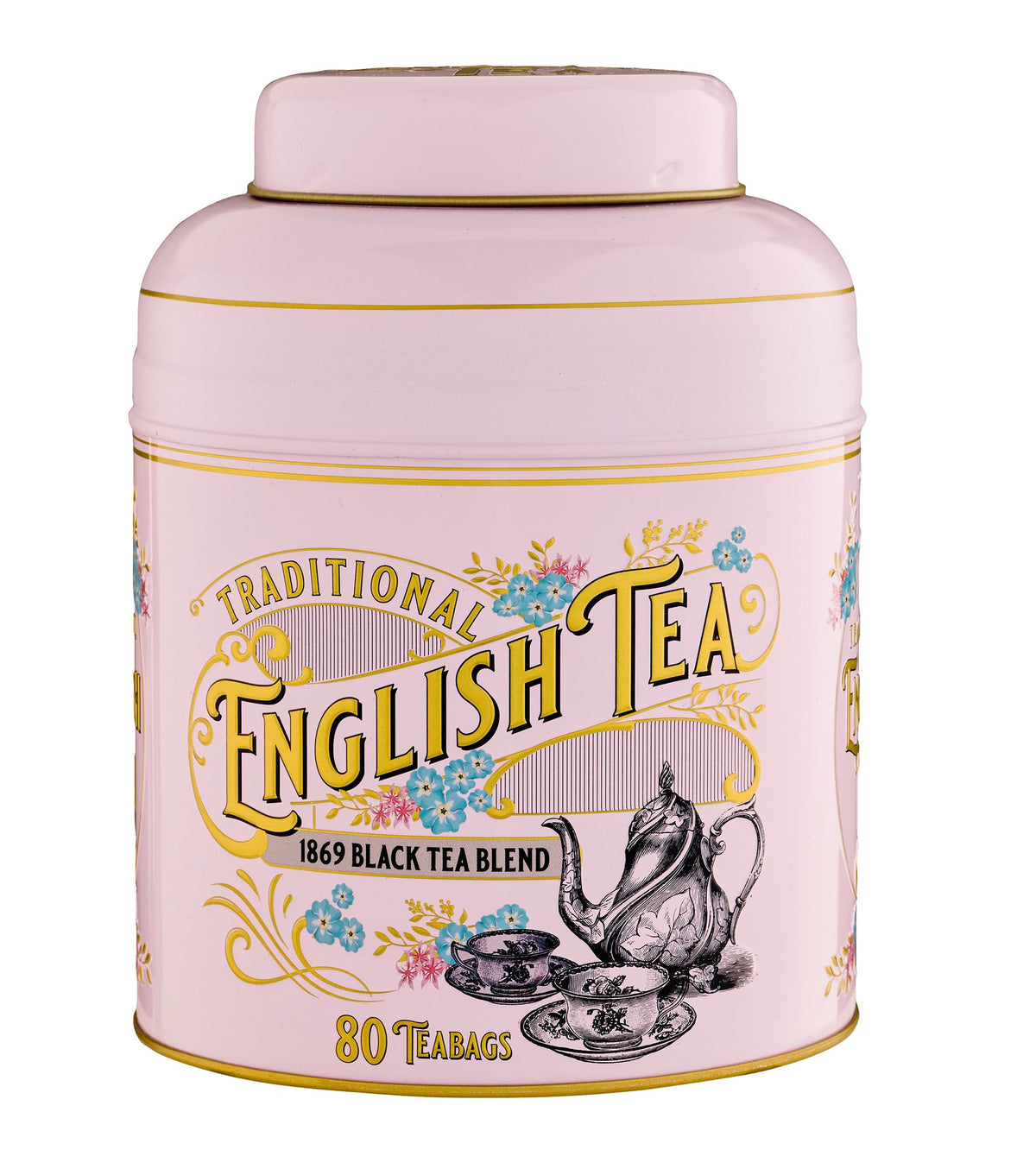 New English Teas Vintage Victorian Tea Tin with 80 Black Tea Bags - Pink 1