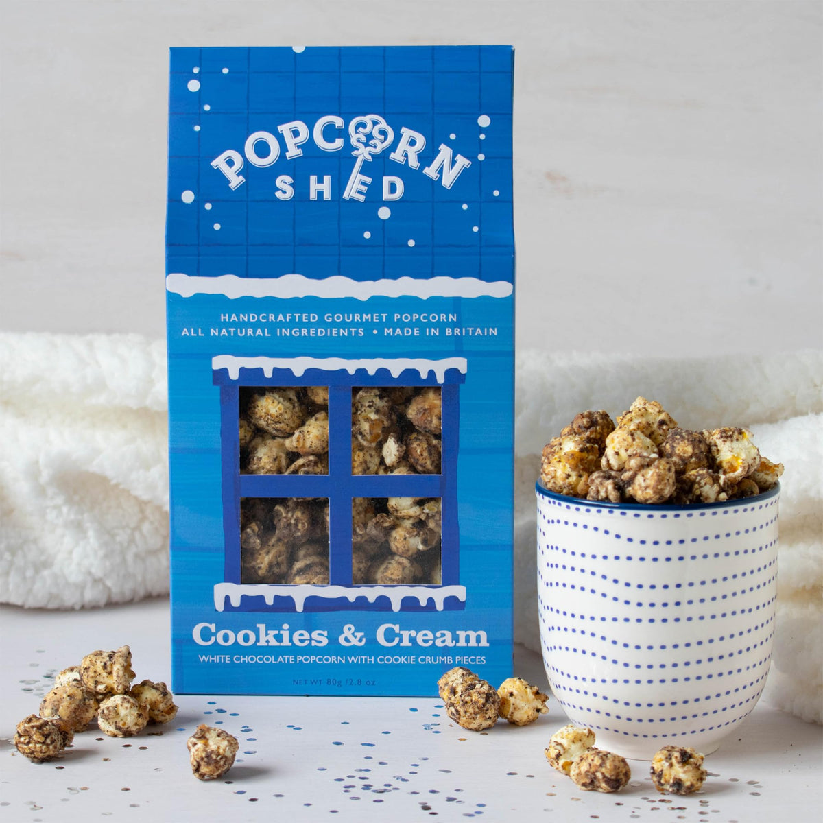 Popcorn Shed Cookies & Cream Gourmet Popcorn - White Chocolate & Biscuit Chunks | 3 x 80g Bags 5