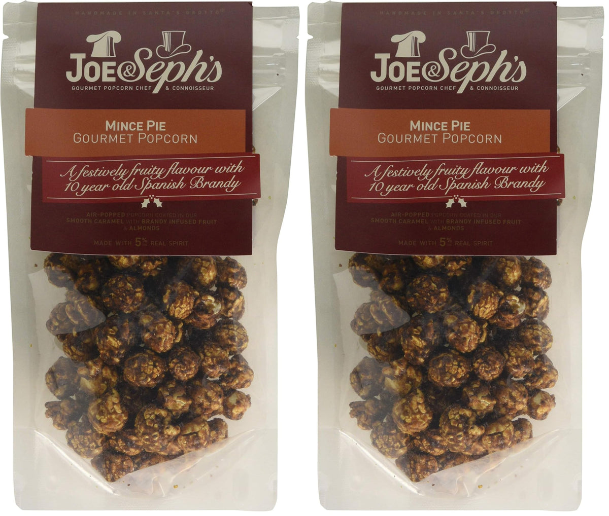 Joe & Seph's Mince Pie Popcorn Pouch - Handmade UK Popcorn | 80g (Pack of 2)