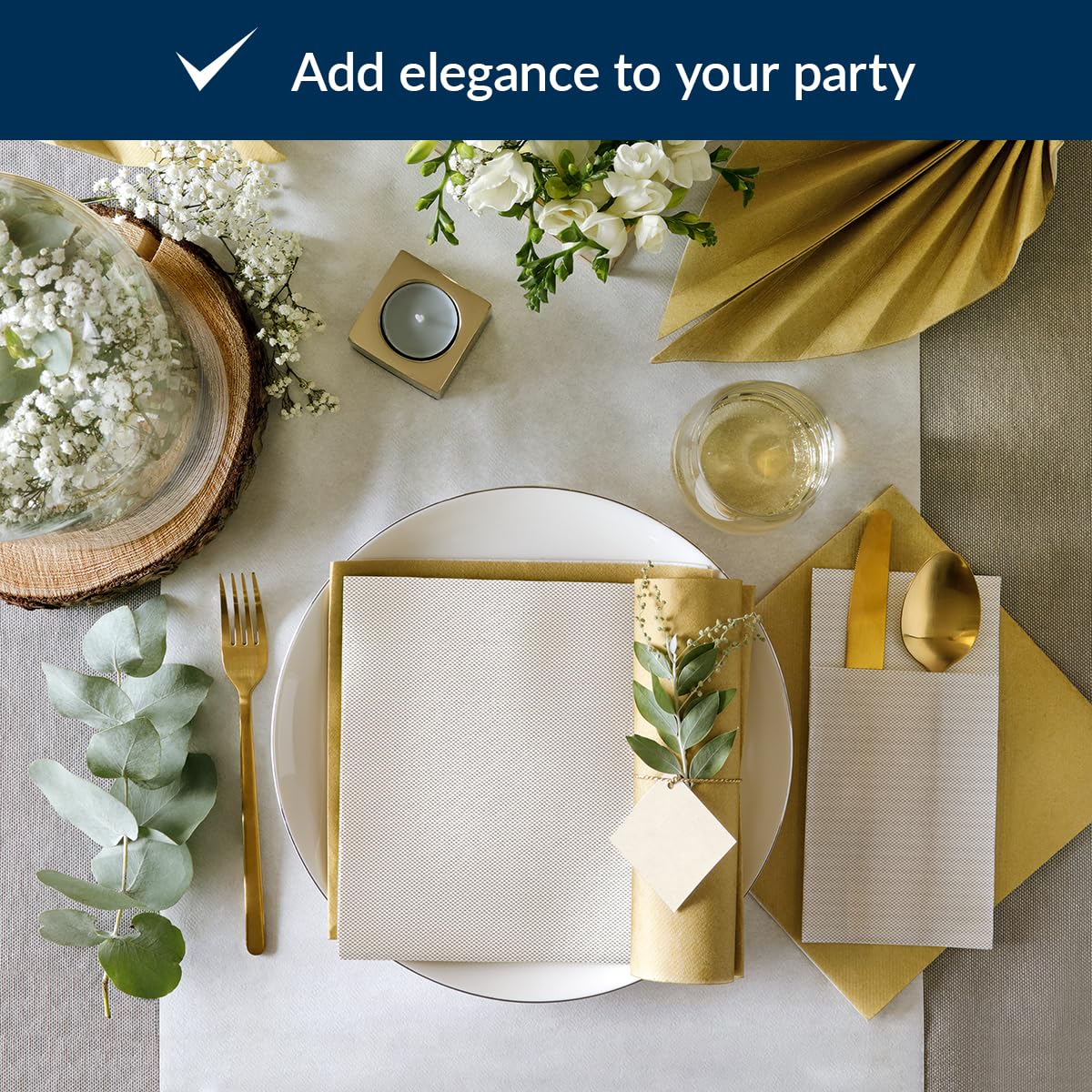 PAW Decor Collection Linen Feel Napkins - Fabric Design Beige | 40 x 40 cm | 50 Pack 4