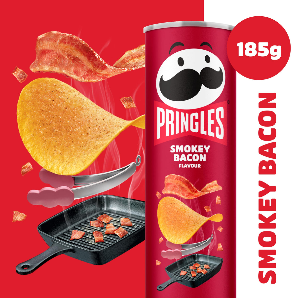 Pringles Smokey Bacon Flavour Crisps Multipack - 3 x 185g Tubes