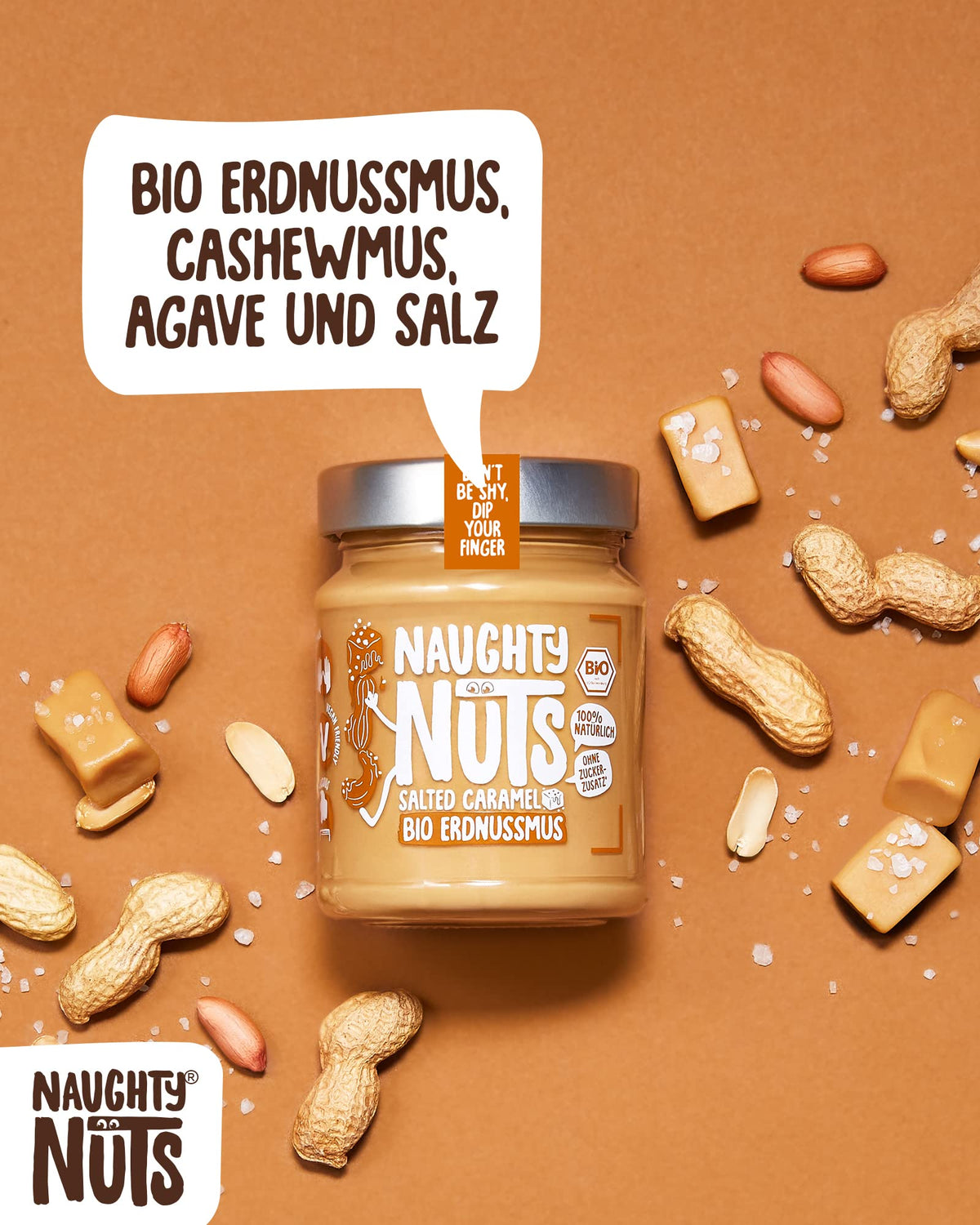 Naughty Nuts Salted Caramel Peanut Butter - Vegan, No Added Sugar, 250g