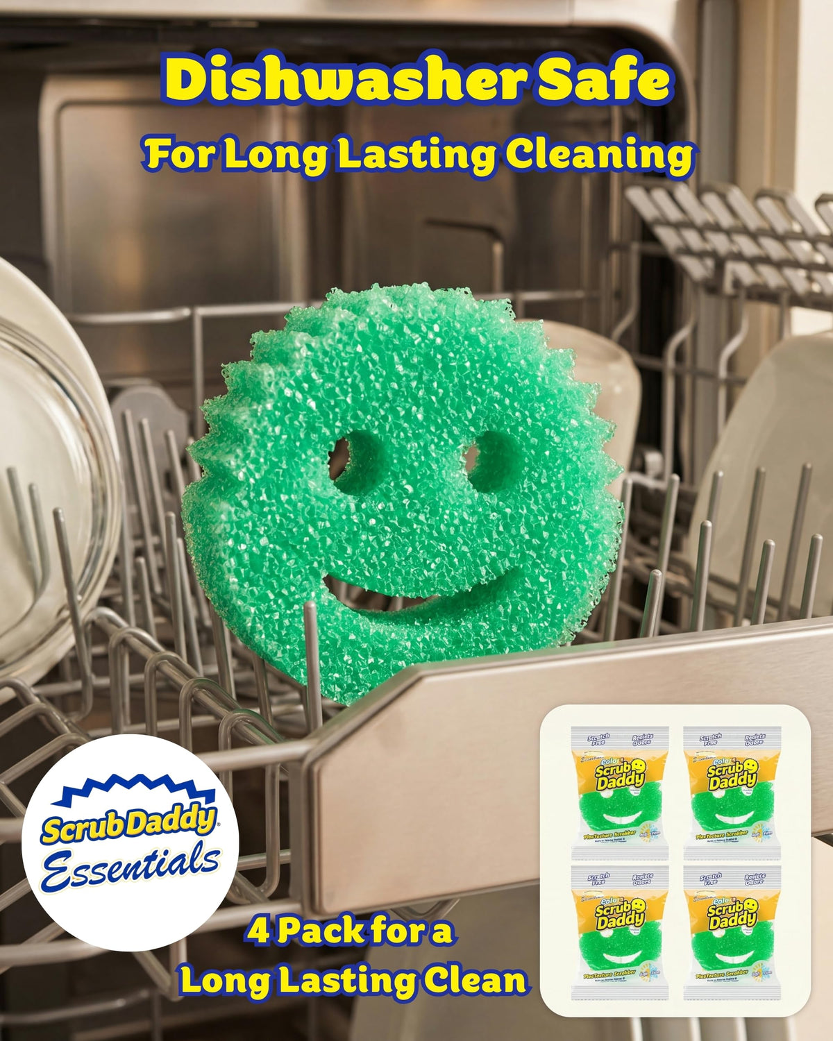Scrub Daddy Essentials Sponges - Pack of 4 | Non-Scratch FlexTexture | Odor Resistant 6
