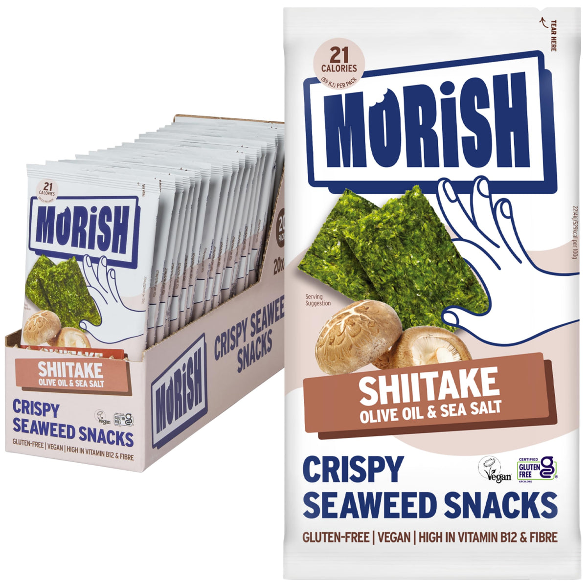 Morish Crispy Shiitake Seaweed Snacks - 20 Pack, 21 Calories Each