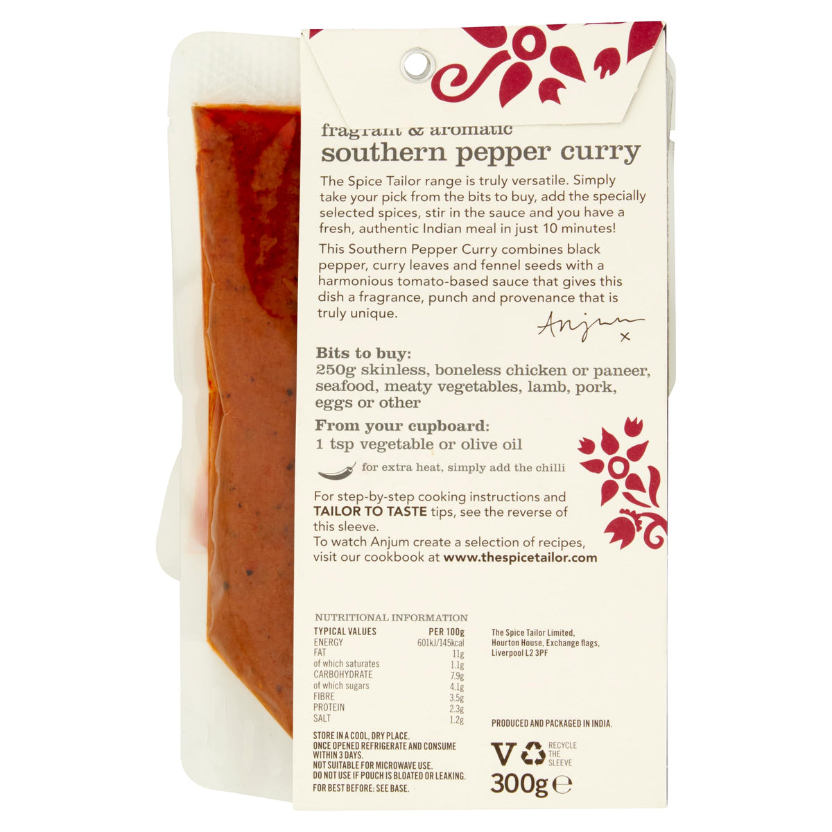 The Spice Tailor Southern Pepper Curry Meal Kit - Authentic Indian Flavours, Natural Ingredients, 5 Servings