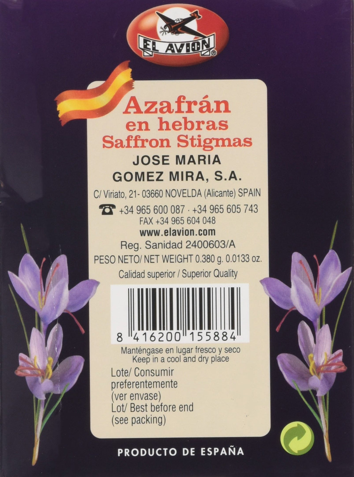 El Avion Spanish Saffron - 380 mg