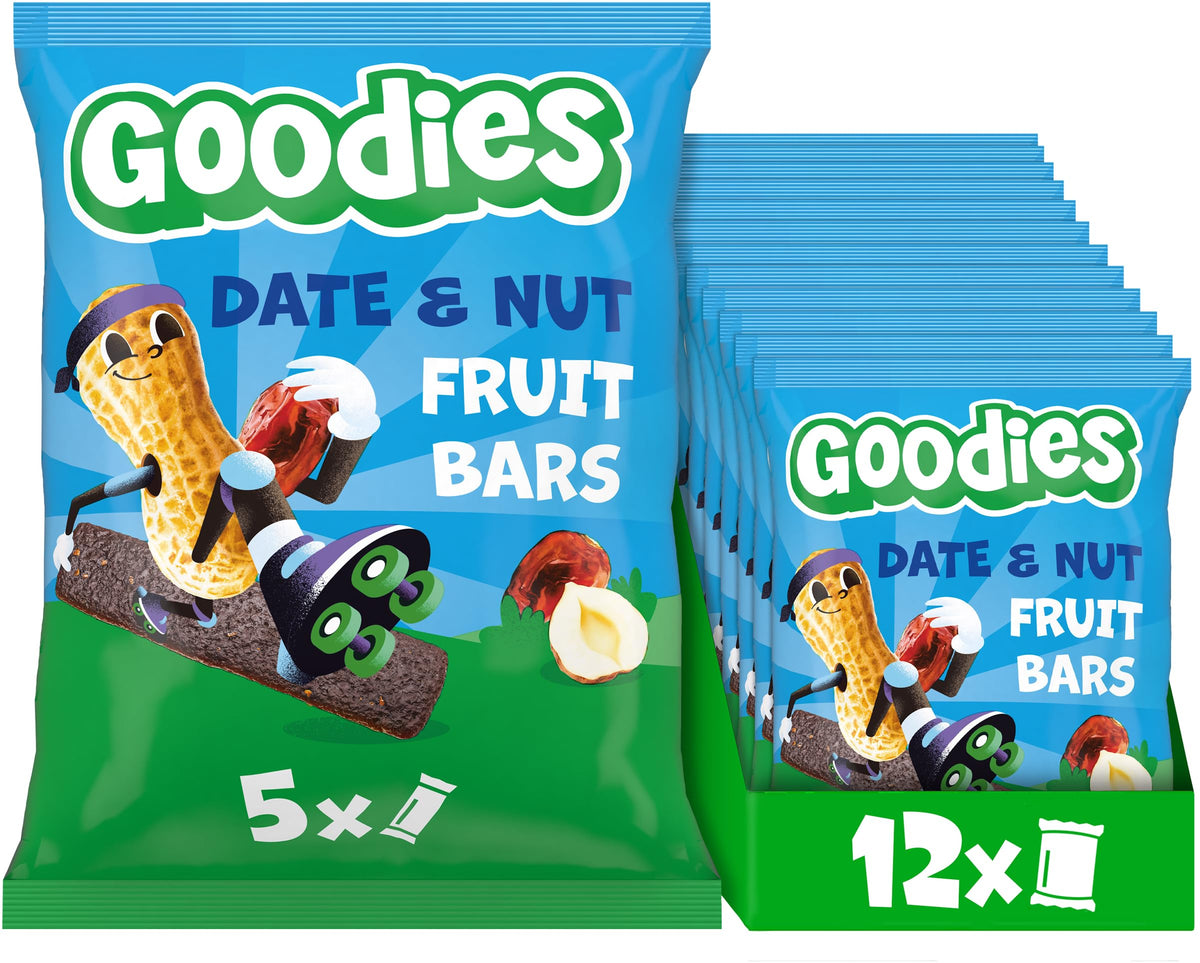 Goodies Date & Nuts Fruit Bars - Kids Snack, Gluten-Free, Vegan, 12 x 20g