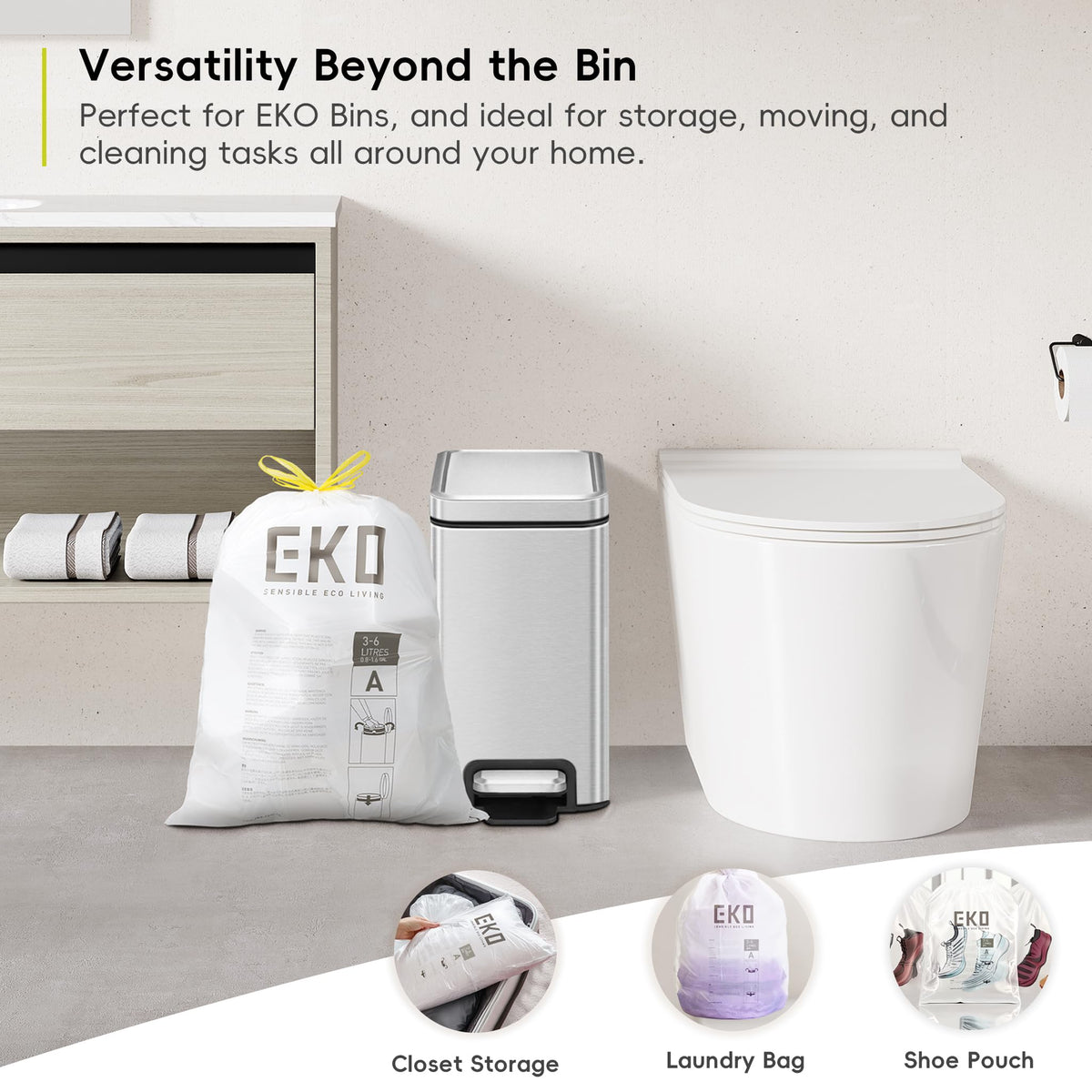 EKO Drawstring Bin Liners - Extra Strong, Leakproof | 3-6 Litre, 80 Count 9
