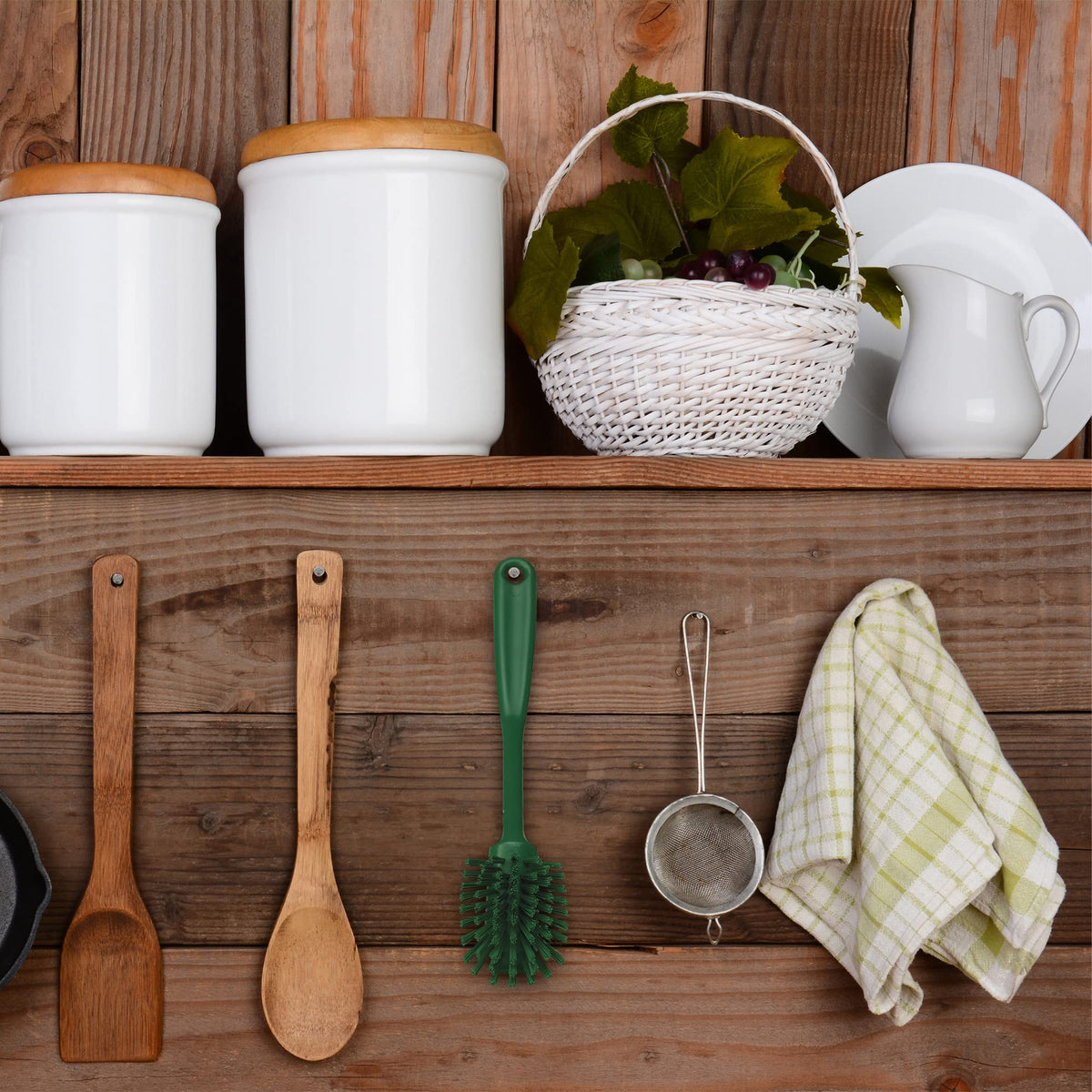 Vikan Dish Brush with Scraping Edge - Medium, Green, 280mm 2