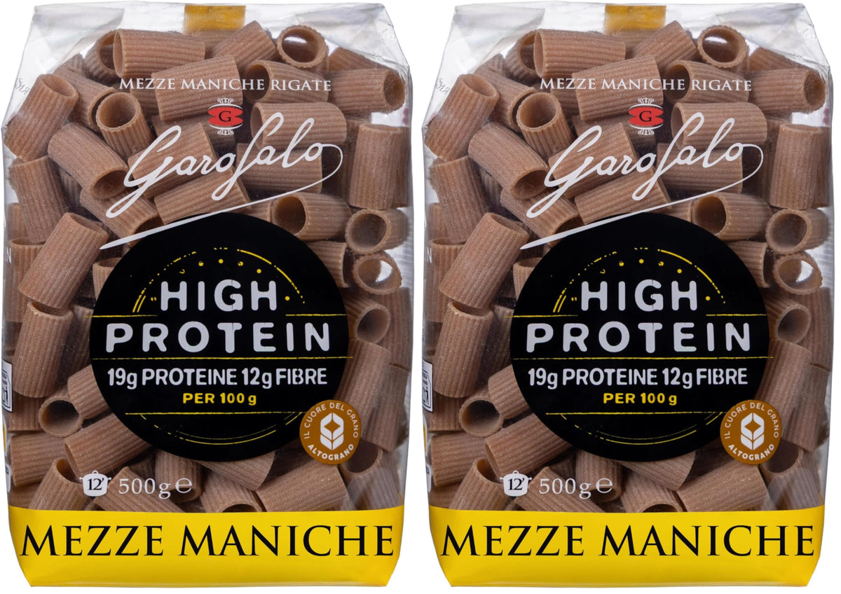 Garofalo High Protein Mezze Maniche Pasta - High Protein & Fibre | Durum Wheat Semolina | 1kg (Pack of 2)