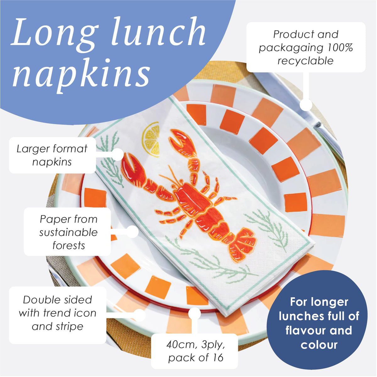 Talking Tables Lobster Napkins - Pack of 16 | Paper | Standard Size 3