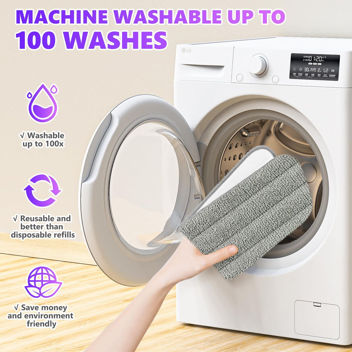ILAVCOOL Microfiber Mop Pads - 6 Pack | Reusable & Machine Washable | For Tile, Wood & Composite Floors 5