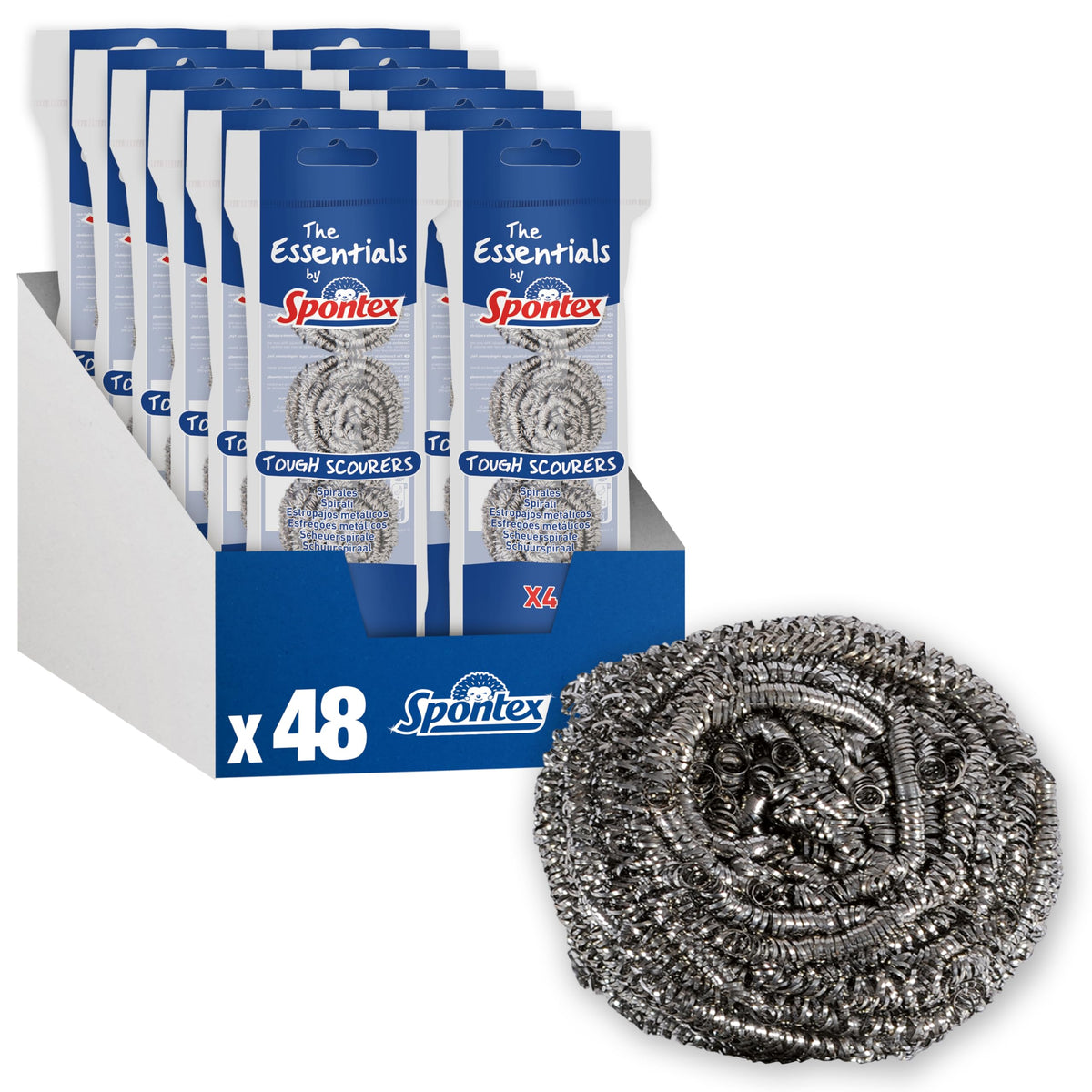 Spontex Essentials Tough Metal Scourers - Heavy Duty Cleaning, Pack of 48