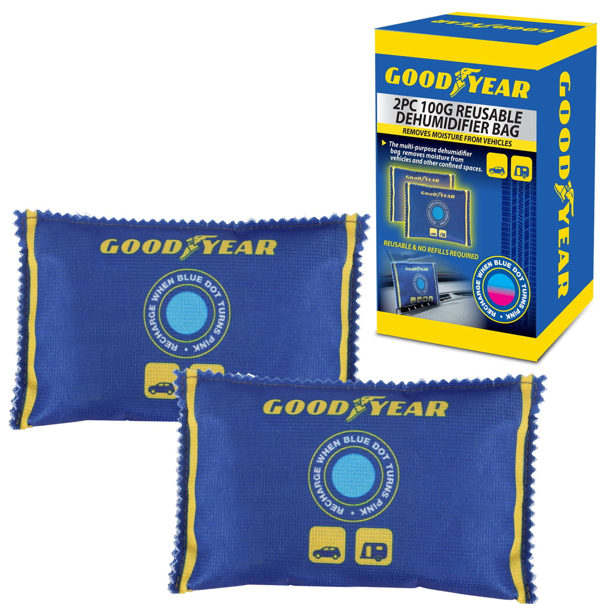 Goodyear 2pc 100g Reusable Moisture Absorber Bags - Eco-Friendly, Portable