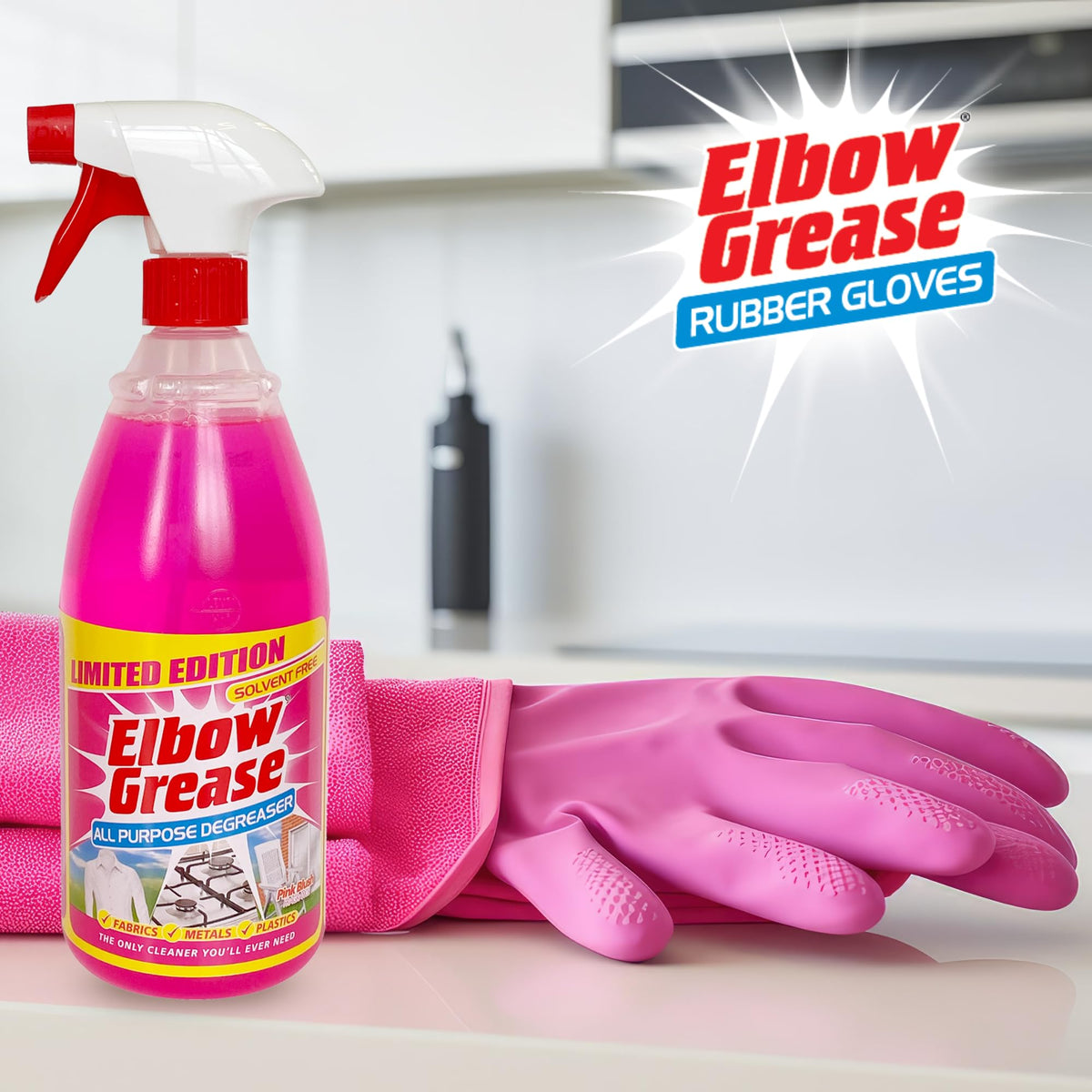 Elbow Grease Pink Rubber Cleaning Gloves - Super Strong, Cotton Lined, Non-Slip Grip, Size L (Pack of 2) 4