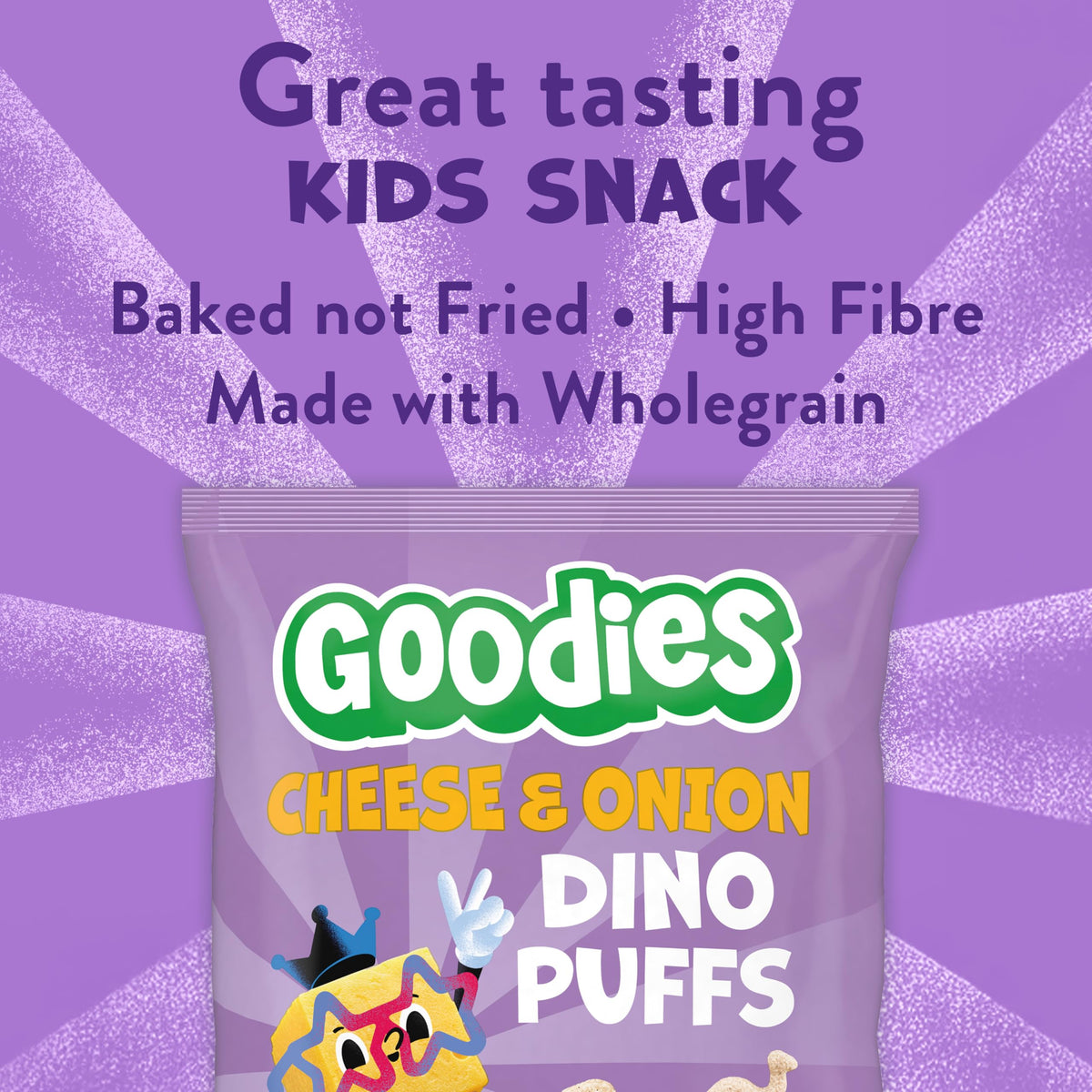 Goodies Dino Puffs Cheese & Onion Wholegrain Snacks - 3 x 12g Packs, For Ages 3+ 4