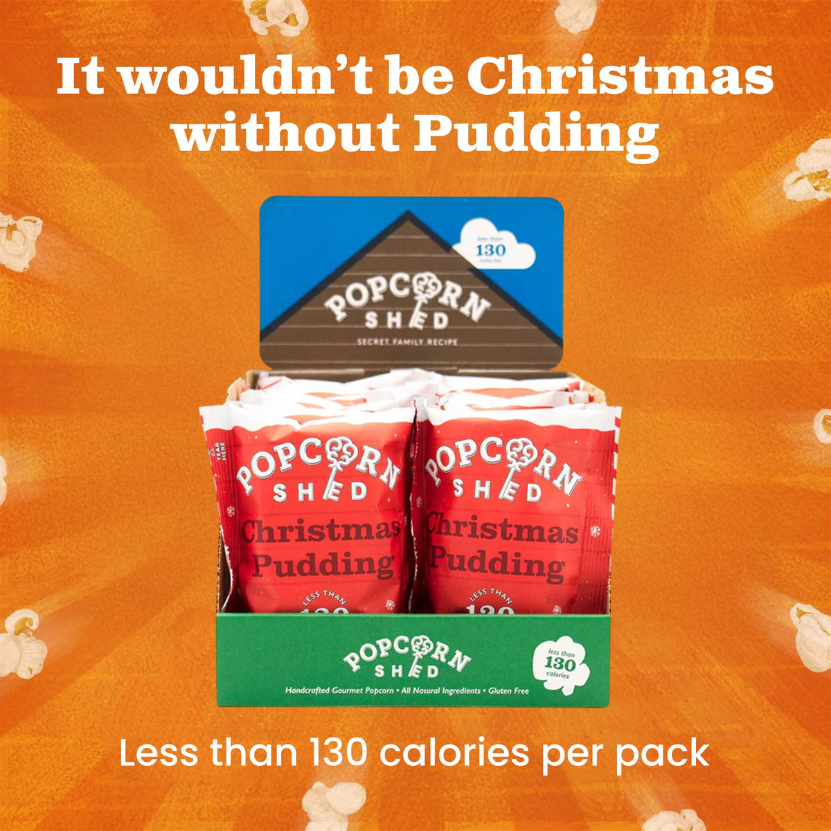 Popcorn Shed Christmas Pudding Gourmet Popcorn - Spiced Caramel Flavour | 16 x 24g Packs