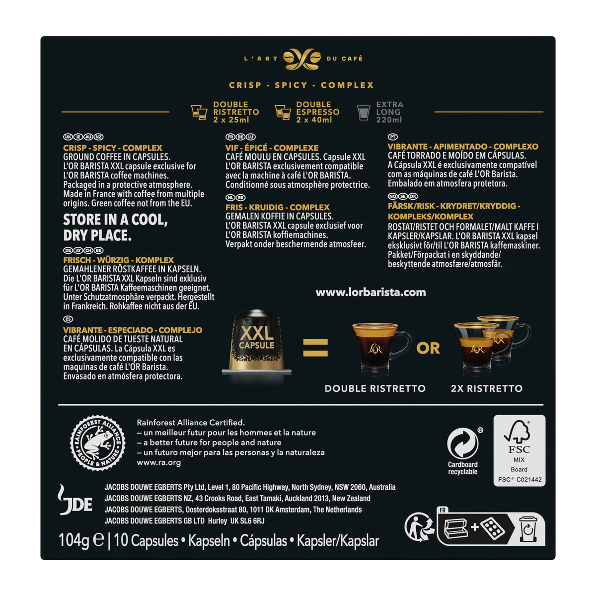 L'OR BARISTA Double Ristretto XXL Aluminium Coffee Capsules - Intensity 11, Medium Roast, 50 Count