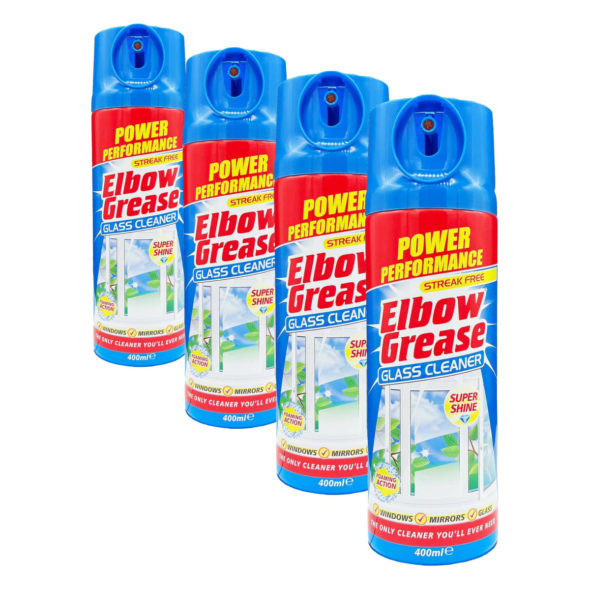 Elbow Grease Glass Cleaner Aerosol - Streak-Free Shine, Foaming Action, 400 ml (Pack of 4) 1