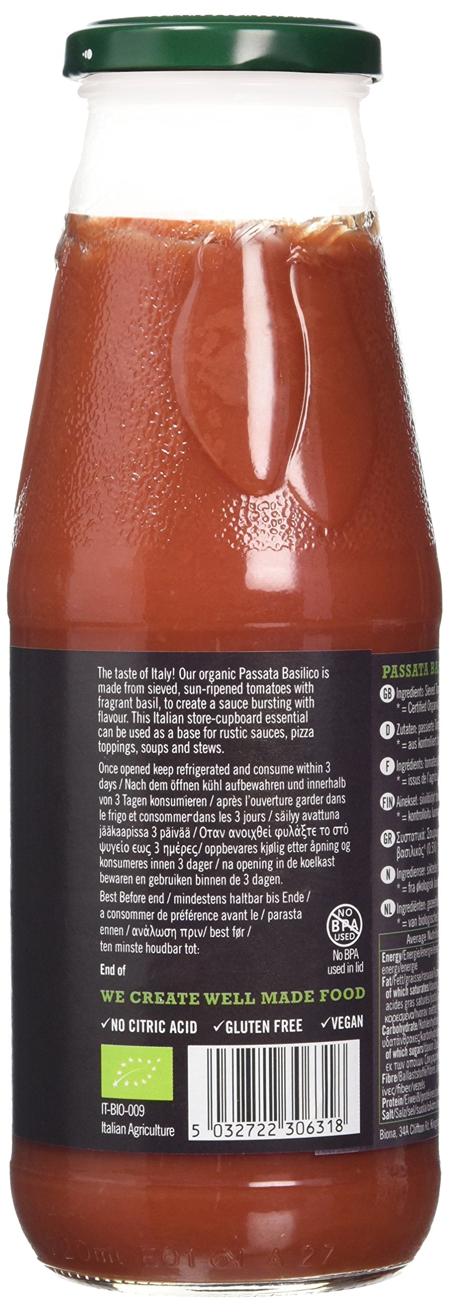 Biona Organic Passata with Basilico - 680g | Organic | Vegan-friendly