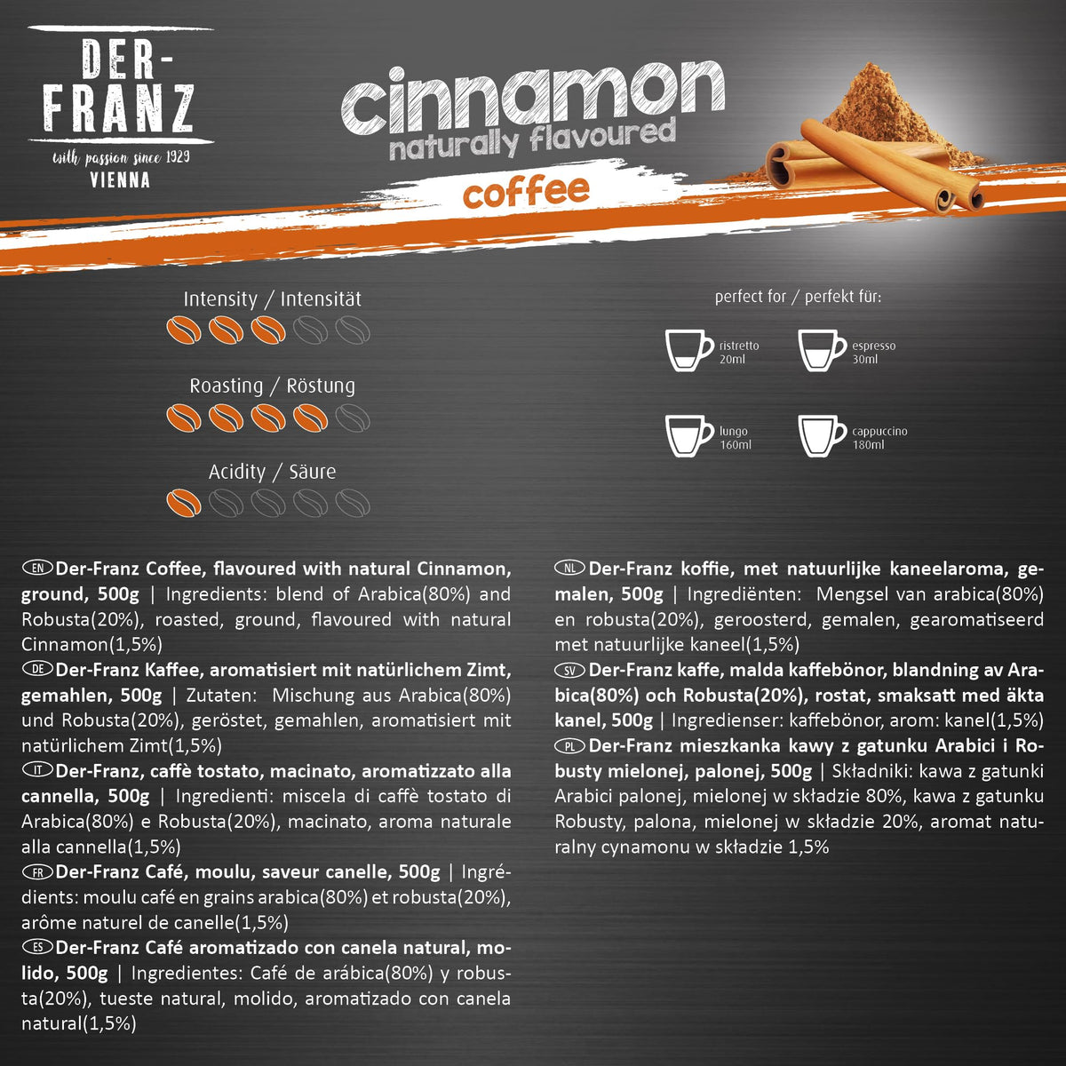 Der-Franz Cinnamon Flavoured Ground Coffee - 1000g (2 x 500g Packs) 3