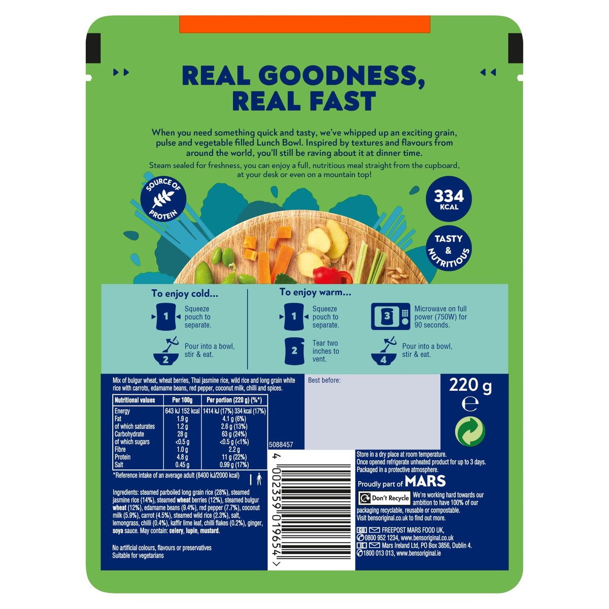 Ben's Original Lunch Bowl Thai Style Coconut Grains and Rice - Vegetarian, High Fibre, 90 Second Microwave Meal (6 x 220g) 4