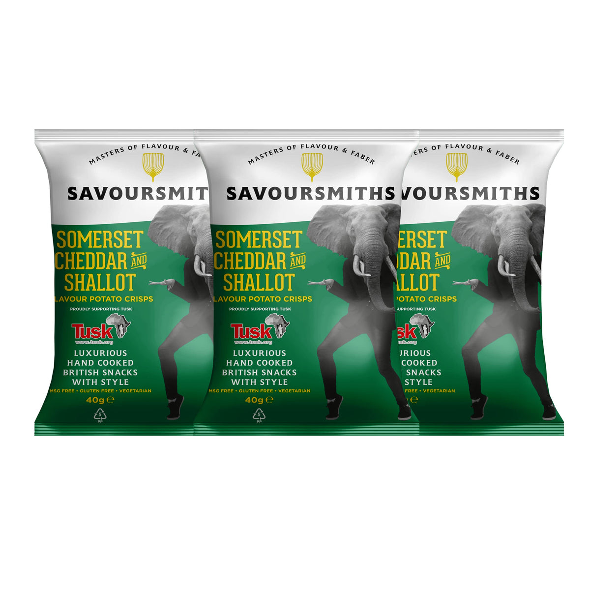 SAVOURSMITHS Somerset Cheddar and Shallot Crisps - Vegetarian, Gluten Free, 150g Multipack (Pack of 3)
