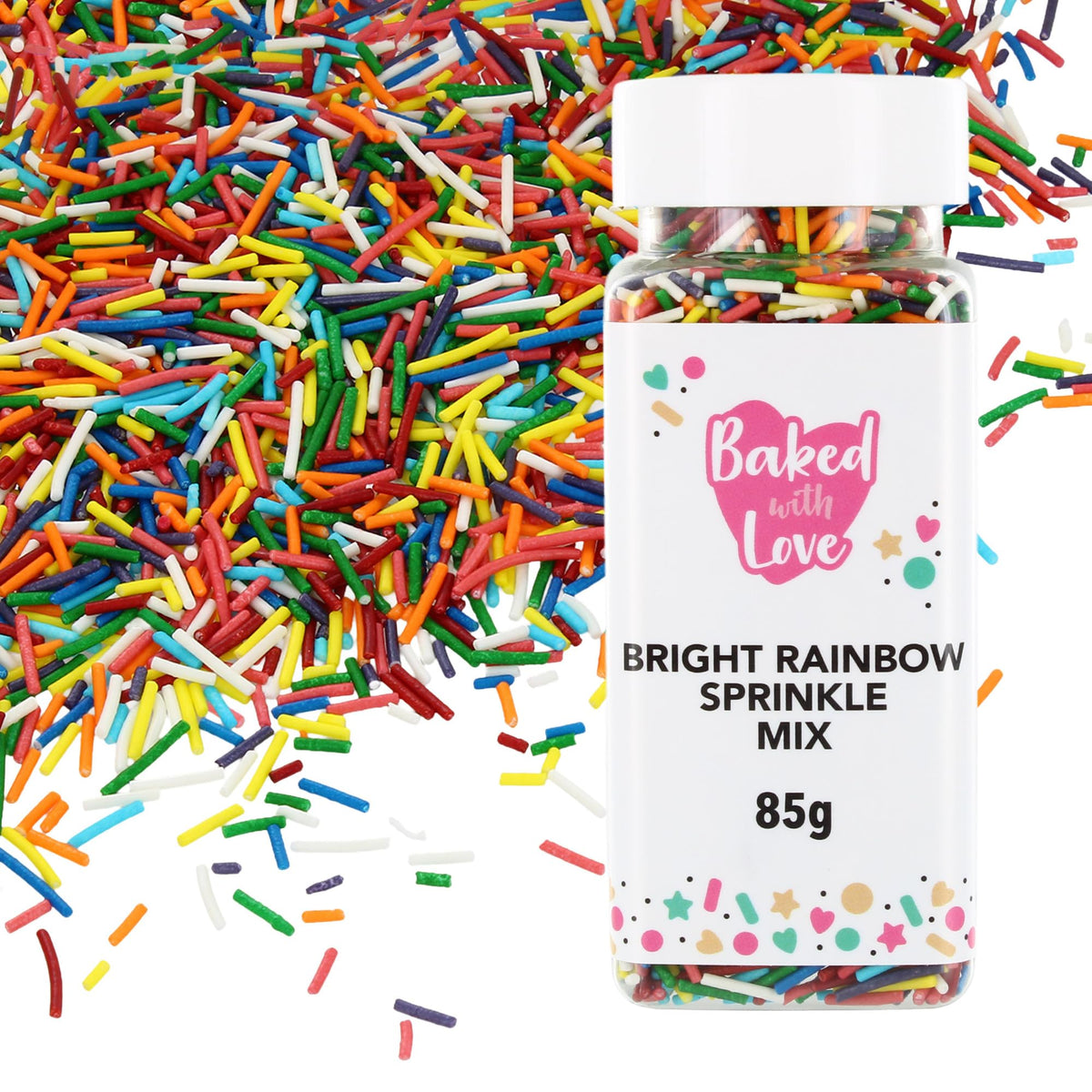 Baked With Love Rainbow Sprinkles - 85g Bottle | Edible Cake Decorations