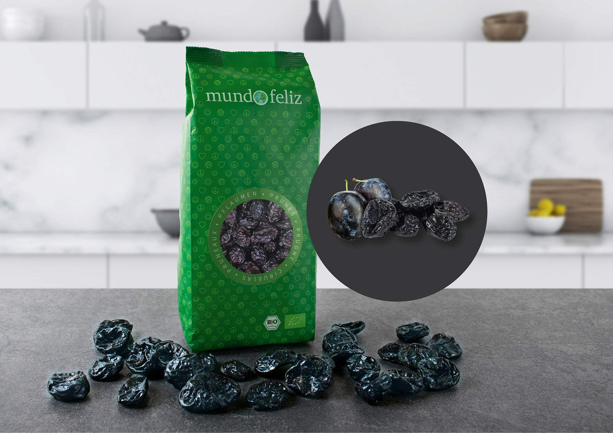 Mundo Feliz Organic Dried Pitted Prunes - 1kg Pack | 2 x 500g Bags