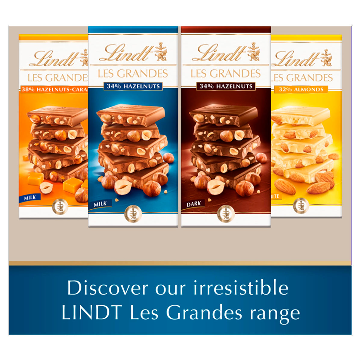 Lindt Les Grandes Milk Chocolate Hazelnut Bar - 34% Hazelnuts | 150g (Pack of 2)