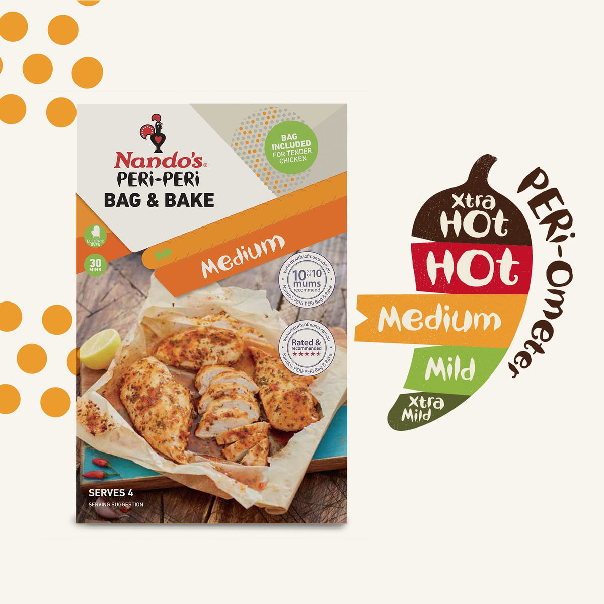 Nando's Peri-Peri Medium Bag & Bake Spice Mix - 20g (Pack of 4)