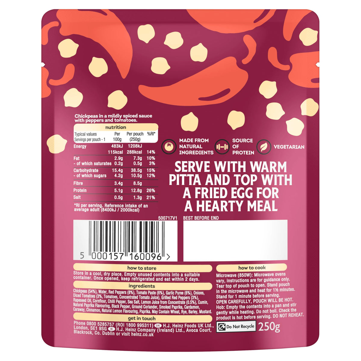 HEINZ Harissa Chickpeas with Peppers and Garlic - Meal for One, Pack of 6 5