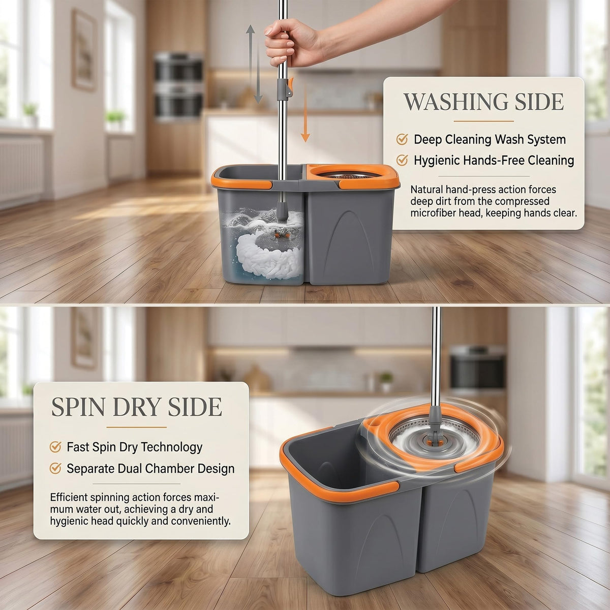 HomlyPro Spin Mop Replacement Heads - 6 Pack Microfiber Pads | Reusable & Machine Washable | Deep Cleaning 4