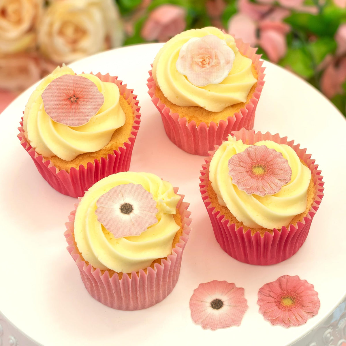 Culpitt Pink Flower Edible Cupcake Toppers - 32 Pack | Fondant Sugar Paste | 30mm Diameter 4