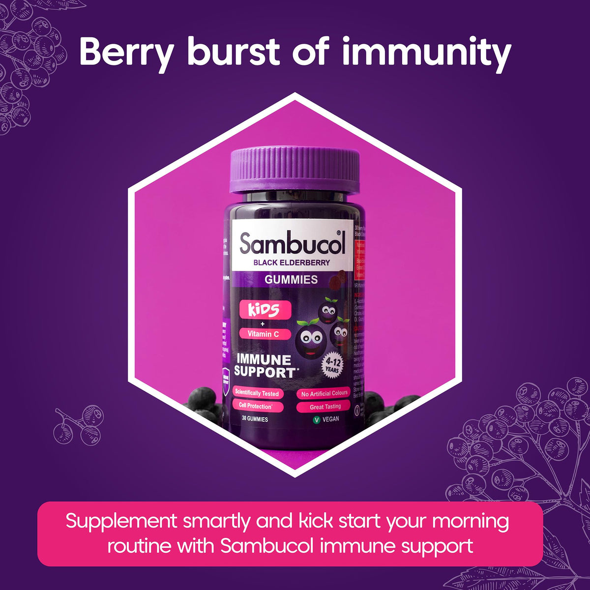 Sambucol Kids Gummies - Immune Support | 30 Count (Pack of 3) | Elderberry Flavour 6